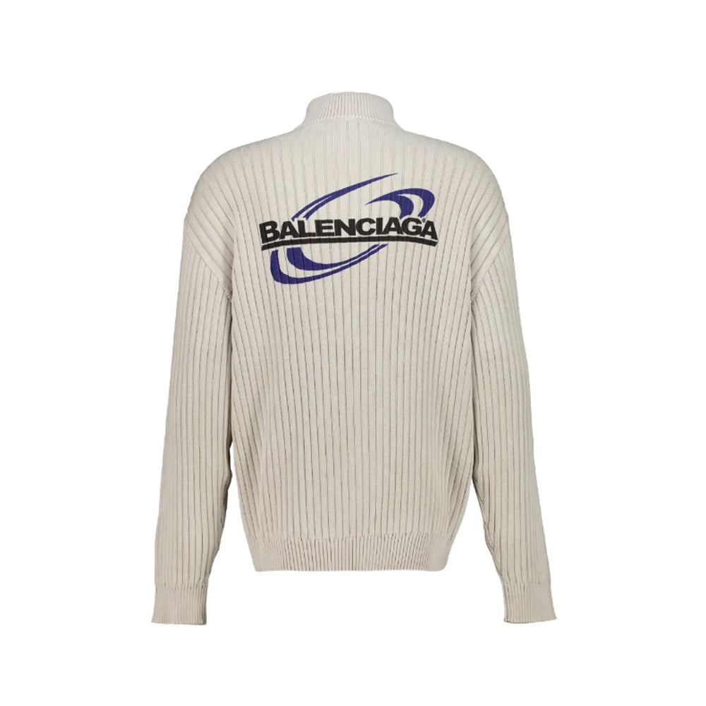 발렌시아가 로고 하프 프린트 골지 니트 집업 스웨터